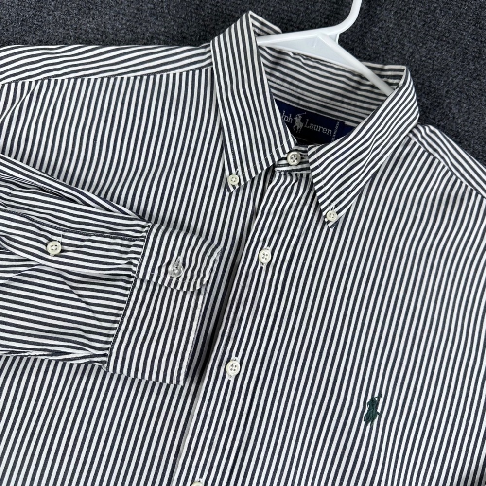 Ralph Lauren Button Down‎ Shirt Mens L Large Navy Striped Cotton Long Sleeve